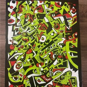 Abstract Geometric Art Print - Black, Red, Green